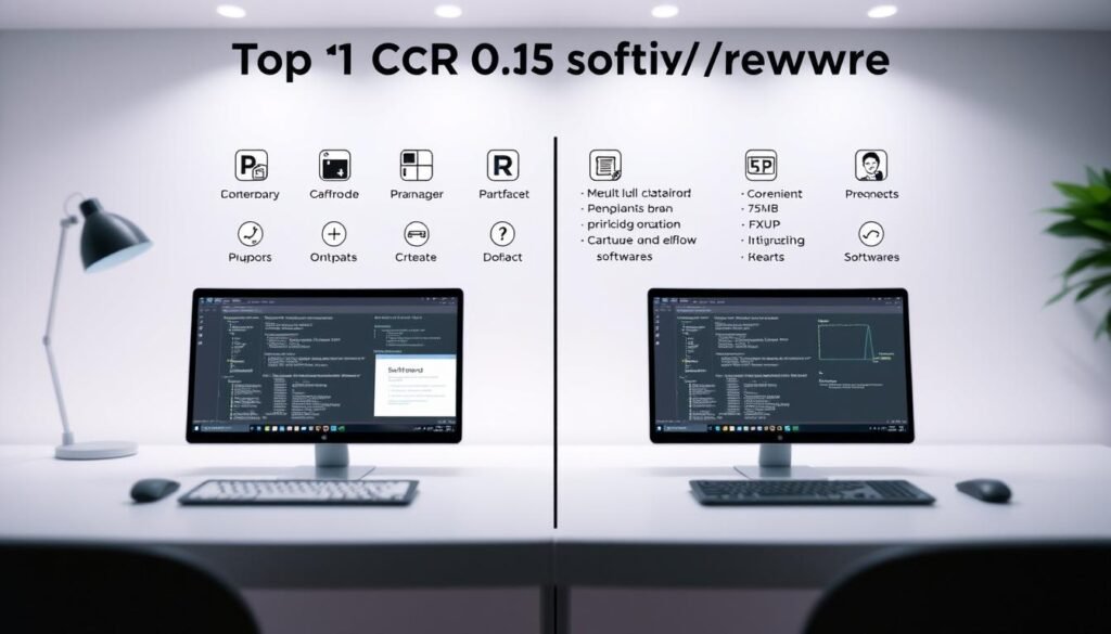 A detailed comparison of the key features and advantages of the top OCR software, showcased in a clean, minimalist layout. The image should have a modern, professional look, with a focus on the software icons, user interface screenshots, and clear visual cues to highlight the key differences. The lighting should be soft and evenly distributed, with a slight depth of field to draw the viewer's attention to the central elements. The overall tone should be informative and authoritative, conveying the expertise and expertise of the article.