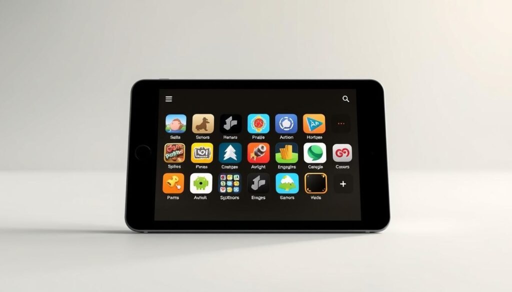 An elegant, minimalist illustration of the key criteria for selecting the best iOS games. A serene, softly-lit scene featuring a central display device, perhaps a tablet or smartphone, showcasing a selection of carefully curated game icons. The icons should convey a sense of quality, variety, and engaging gameplay. In the background, a subtle grid or array of additional devices, subtly hinting at the wealth of options available to the discerning iOS gamer. The overall mood should be one of refinement, curation, and a focus on the essential elements that define the "best" iOS games.