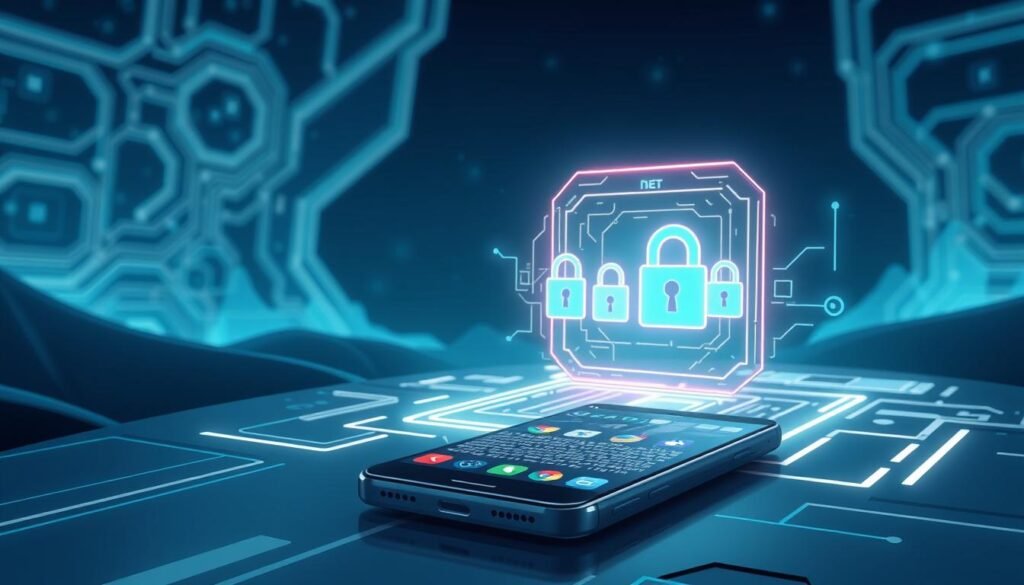 A futuristic digital landscape representing the concept of bypassing Play Integrity on Android devices. In the foreground, a sleek, modern smartphone displays secure coding graphics, symbolizing advanced technology. The middle ground features a glowing holographic interface with locks and digital shields, illustrating the defenses of SafetyNet and Play Integrity. The background has abstract, circuit-like patterns emitting a glow to create a high-tech atmosphere. Soft, ambient lighting enhances the mood, while a cool color palette of blues and greens evokes a sense of innovation and security. The image captures the effectiveness of security bypass methods in the realm of Android applications. A futuristic digital landscape representing the concept of bypassing Play Integrity on Android devices. In the foreground, a sleek, modern smartphone displays secure coding graphics, symbolizing advanced technology. The middle ground features a glowing holographic interface with locks and digital shields, illustrating the defenses of SafetyNet and Play Integrity. The background has abstract, circuit-like patterns emitting a glow to create a high-tech atmosphere. Soft, ambient lighting enhances the mood, while a cool color palette of blues and greens evokes a sense of innovation and security. The image captures the effectiveness of security bypass methods in the realm of Android applications.