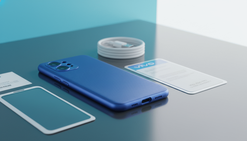 A sleek and modern smartphone case is elegantly displayed in the foreground, showcasing its textured surface and vibrant color. The case features precise cutouts for ports and buttons, emphasizing its functionality. Surrounding the case, scattered accessories like a charging cable, screen protector, and warranty card create a sense of a complete package. In the middle ground, a subtle reflection on a polished table enhances the visual appeal, while a soft gradient of light blue to white in the background creates a clean, tech-inspired atmosphere. The scene is well-lit with bright, natural light that adds depth and detail, inviting viewers to appreciate the craftsmanship of the vivo X300 Pro package. The overall mood conveys excitement and modernity, perfect for a tech review article. A sleek and modern smartphone case is elegantly displayed in the foreground, showcasing its textured surface and vibrant color. The case features precise cutouts for ports and buttons, emphasizing its functionality. Surrounding the case, scattered accessories like a charging cable, screen protector, and warranty card create a sense of a complete package. In the middle ground, a subtle reflection on a polished table enhances the visual appeal, while a soft gradient of light blue to white in the background creates a clean, tech-inspired atmosphere. The scene is well-lit with bright, natural light that adds depth and detail, inviting viewers to appreciate the craftsmanship of the vivo X300 Pro package. The overall mood conveys excitement and modernity, perfect for a tech review article.