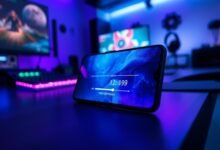 "Illustrate a OnePlus 12 smartphone in Gaming Mode showing a bug where the auto-brightness cannot be turned off. The phone screen should display a brightness slider stuck or unresponsive, with a glowing auto-brightness icon indicating it’s forced on. Include subtle UI hints of Gaming Mode, such as performance stats or gaming overlays. Add visual cues like fluctuating screen brightness or rays of light to emphasize the malfunction. Use a clean, modern, semi-realistic tech aesthetic suitable for a tech article or YouTube thumbnail."