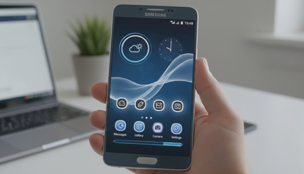 Gambar Galaxy Note 4 dengan tampilan antarmuka pengguna yang lancar